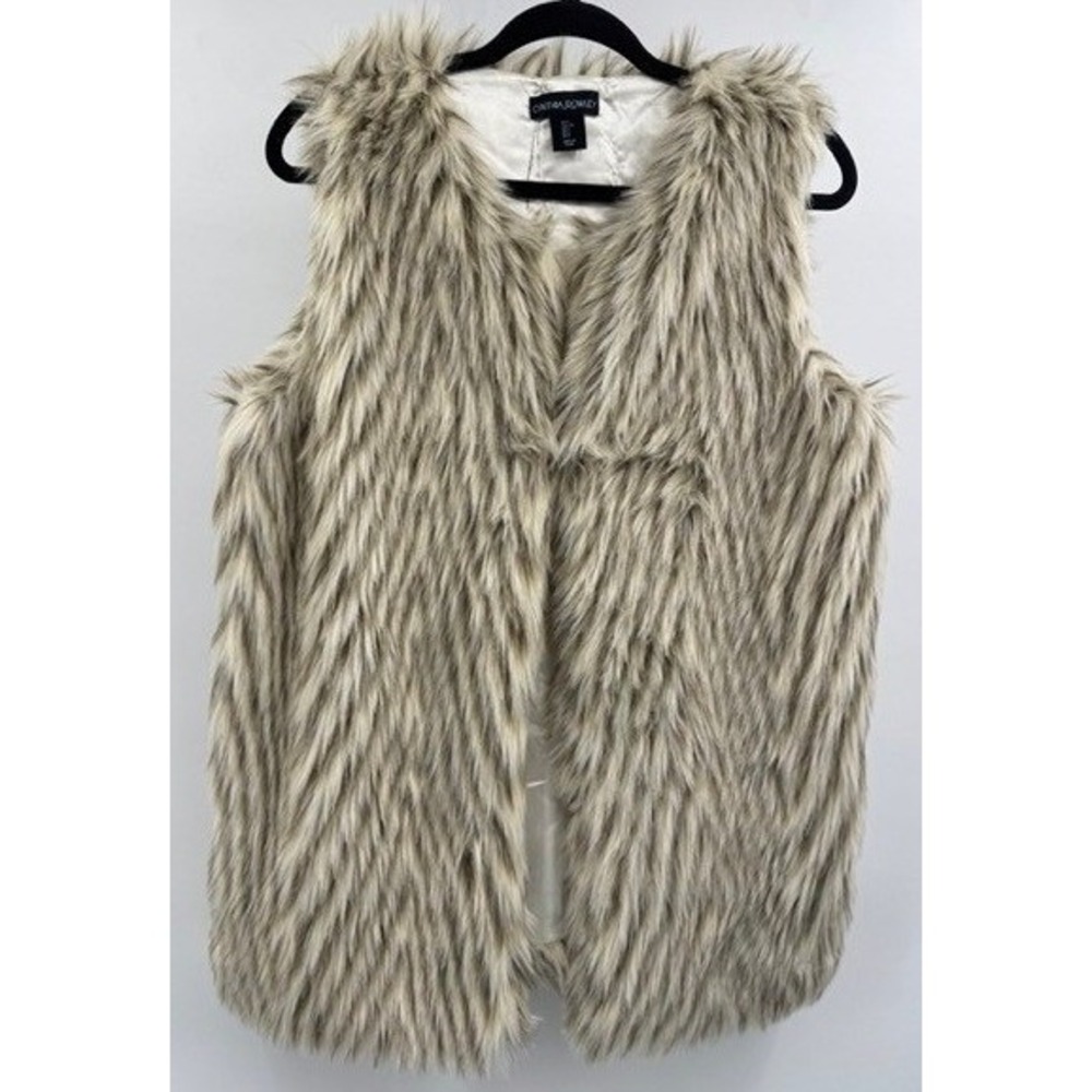Cynthia Rowley Womens Bream Tan Faux Fur Vest LARGE Boho Layer Chic Cozy Glam